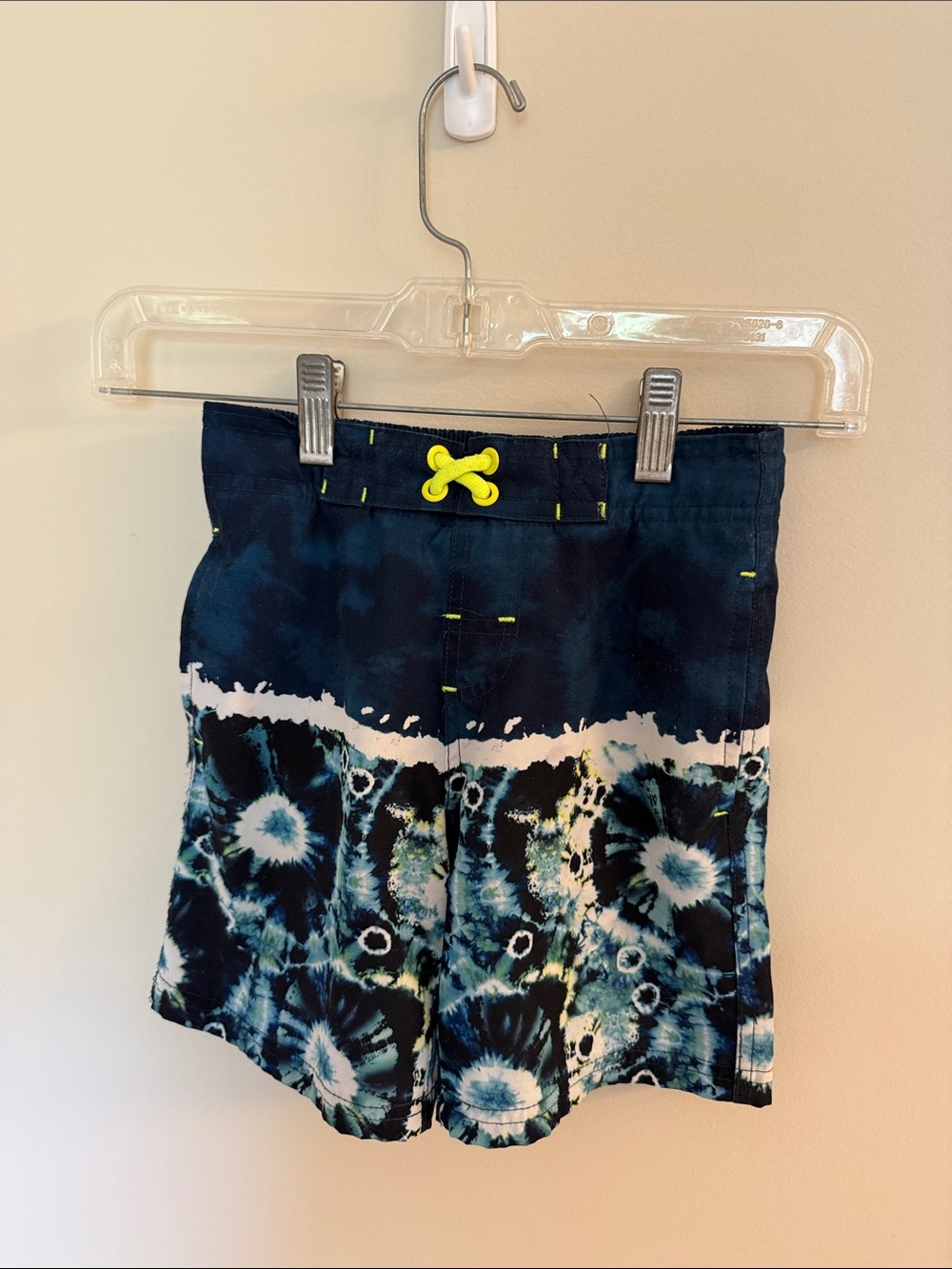 wonder nation Navy Blue Tie-Dye Kids Swim Trunks with Neon Yellow Accent